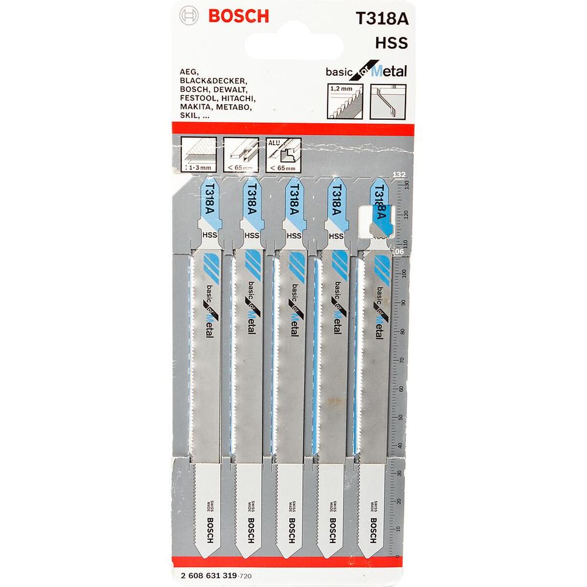 Набор пилок для лобзика по металлу Bosch T318A 132мм 5шт (319) — Фото 1